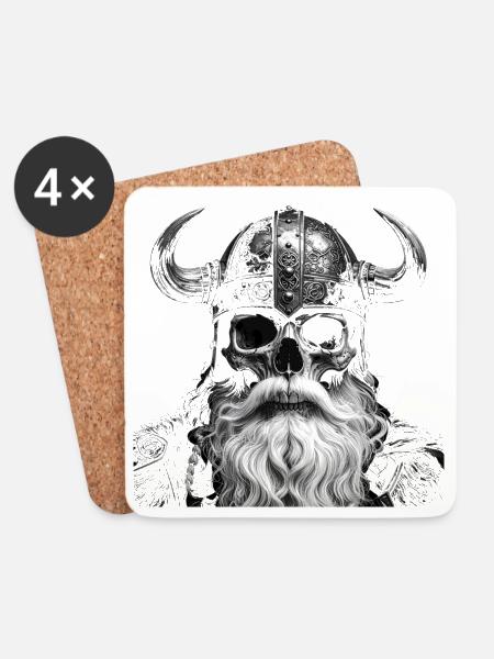 Skelettartiger Wikinger mit gehörntem Helm - Untersetzer (4er-Set) - Weiß