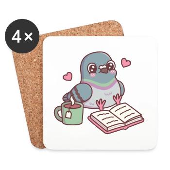 Le mignon pigeon assis adore lire - Dessous de verre (lot de 4) - blanc - Devant
