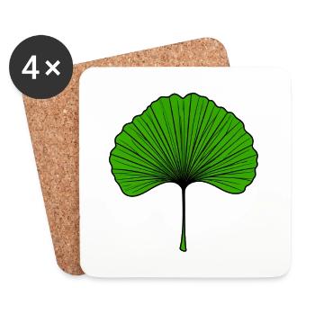 Ginkgo Éventail Vert Feuille - Dessous de verre (lot de 4) - blanc - Devant