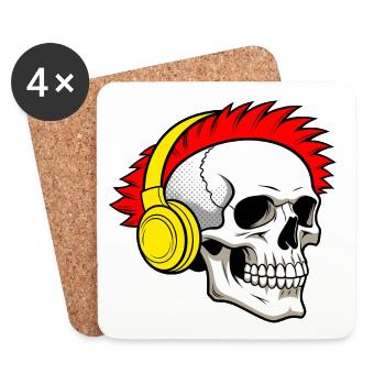 Punk-Totenkopf mit Kopfhörern & rotem Irokesen-Sti - Untersetzer (4er-Set) - Weiß - Vorne