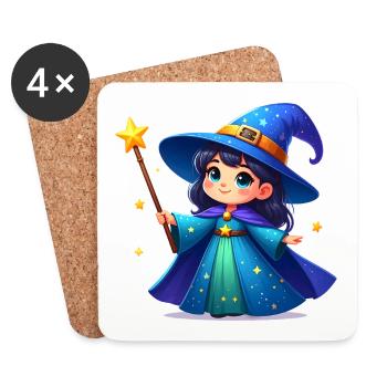 La Petite Sorcière avec une baguette magique – Personnage de bande dessinée Kawaii - Dessous de verre (lot de 4) - blanc - Devant
