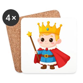 Little King with Scepter + Crown – Kawaii Figurine - Coasters (set of 4) - white - Front