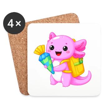 Axolotl avec cône d’école pour l’inscription scolaire – Kawaii - Dessous de verre (lot de 4) - blanc - Devant
