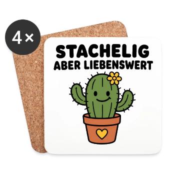 Stachelig aber liebenswert – Kaktus im Topf - Untersetzer (4er-Set) - Weiß - Vorne