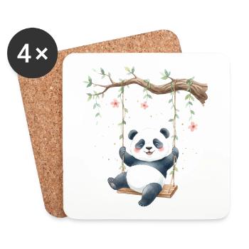 Panda sur la balançoire de branche - Dessous de verre (lot de 4) - blanc - Devant
