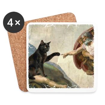 Chat gifle la main de Dieu Mème des chats drôles - Dessous de verre (lot de 4) - blanc - Devant