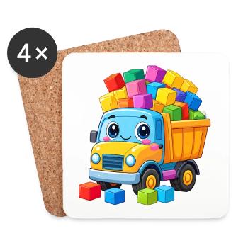 Kawaii LKW-Kipper mit vielen bunten Bausteinen - Untersetzer (4er-Set) - Weiß - Vorne