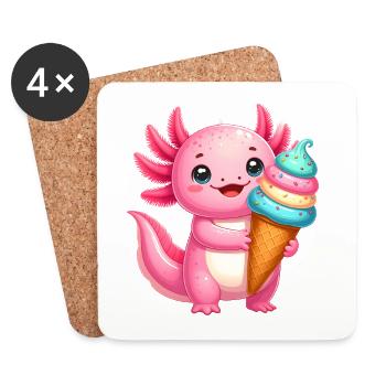 Axolotl Kawaii rose avec glace colorée – sucre sucré - Dessous de verre (lot de 4) - blanc - Devant