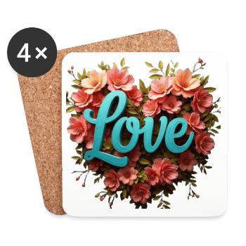 Blue Love with Floral Frame - Coasters (set of 4) - white - Front