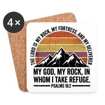 Mon Rocher - Psaume 18:2 - Design rétro Berge - Dessous de verre (lot de 4) - blanc - Devant