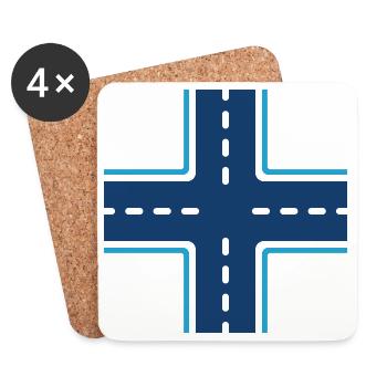 Road Intersection Solid Icon Crossroads Vector Sym - Coasters (set of 4) - white - Front