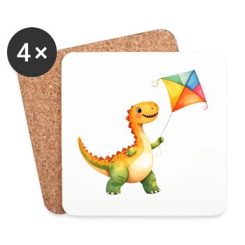 Dinosaur flies a kite – Dino - Coasters (set of 4) - white - Front