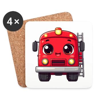 Red Kawaii Fire Truck – Cute Design - Coasters (set of 4) - white - Front