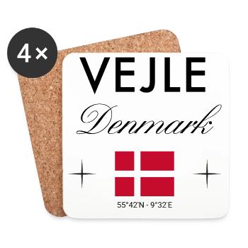 Vejle, Denmark coordinates, travel, souvenir - Coasters (set of 4) - white - Front