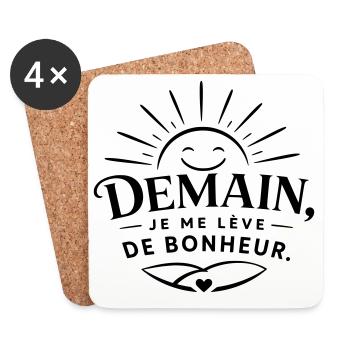Demain je me lève de bonheur - Dessous de verre (lot de 4) - blanc - Devant