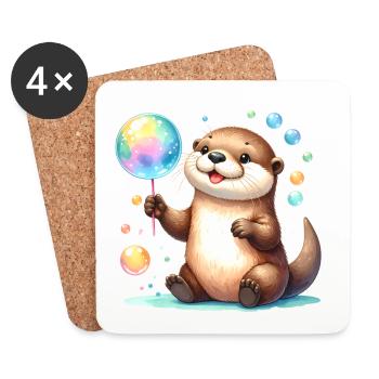 Kawaii Otter Playing with Soap Bubbles – Cute - Coasters (set of 4) - white - Front