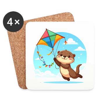 La loutre de Kawaii vole un dragon – Mignonne - Dessous de verre (lot de 4) - blanc - Devant