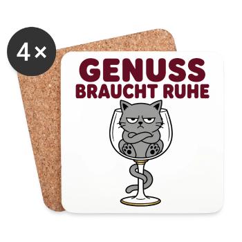 Genuss braucht Ruhe – Comic-Katze im Weinglas - Untersetzer (4er-Set) - Weiß - Vorne