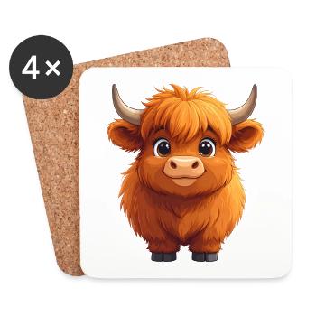 Vache des Highlands Souriante – Conception de bandes dessinées joyeuses - Dessous de verre (lot de 4) - blanc - Devant