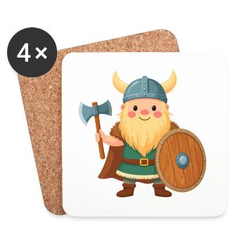 Little cartoon Viking with shield and battle axe - Coasters (set of 4) - white - Front