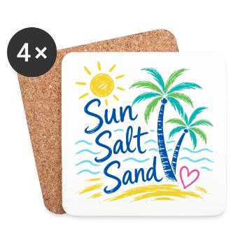 Sun Salt Sand – Summer Beach Palm Tree Design - Coasters (set of 4) - white - Front