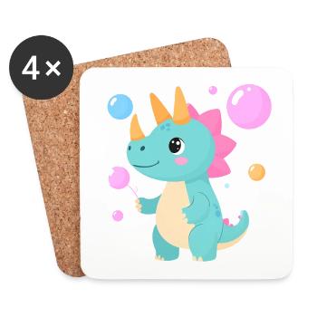 Comic Dinosaur Playing with Soap Bubbles – Cute - Coasters (set of 4) - white - Front
