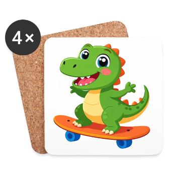 Little Green Dino on Skateboard – Cool Design - Coasters (set of 4) - white - Front