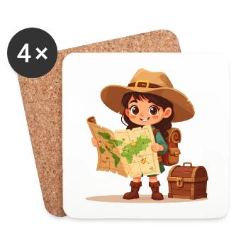 Little comic book explorer with treasure map and chest - Coasters (set of 4) - white - Front