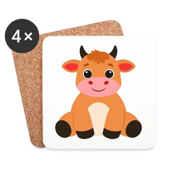 Vache Highland assise – Design de bandes dessinées cosy - Dessous de verre (lot de 4) - blanc - Devant