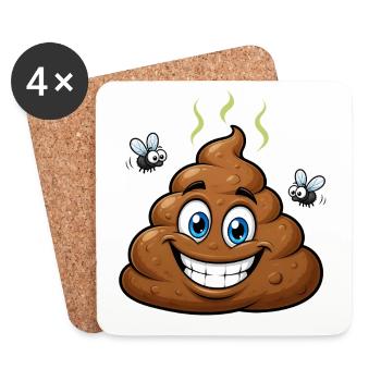Brown Comic Dog Poop with Flies – Humorous - Coasters (set of 4) - white - Front