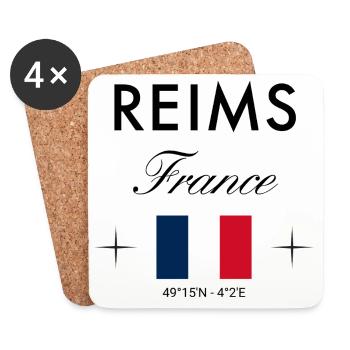 Reims, France, coordonnée Souvenir de voyage - Dessous de verre (lot de 4) - blanc - Devant