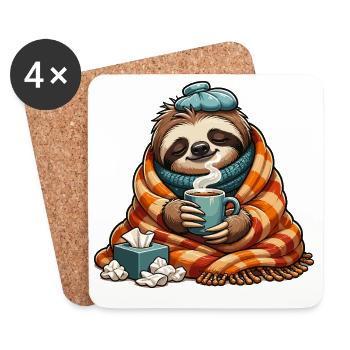 Paresseux endormi avec une tasse à café - Dessous de verre (lot de 4) - blanc - Devant