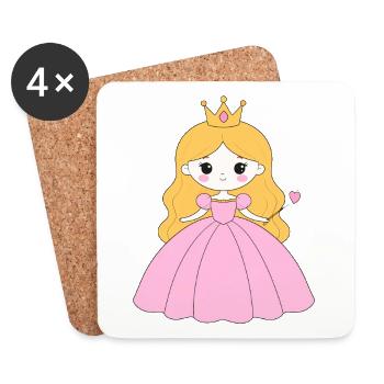 Prinzessin mit Krone und rosa Kleid – Märchenhaft - Untersetzer (4er-Set) - Weiß - Vorne