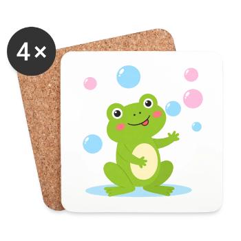Grenouille de dessin animé verte avec des bulles de savon – amusant - Dessous de verre (lot de 4) - blanc - Devant