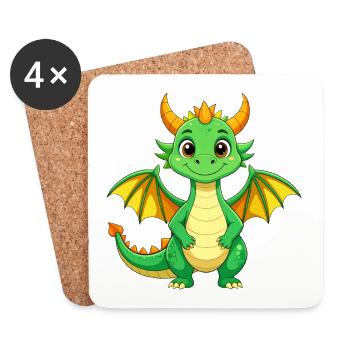 Kleiner grüner Drache mit Flügeln – Fantasy Motiv - Untersetzer (4er-Set) - Weiß - Vorne