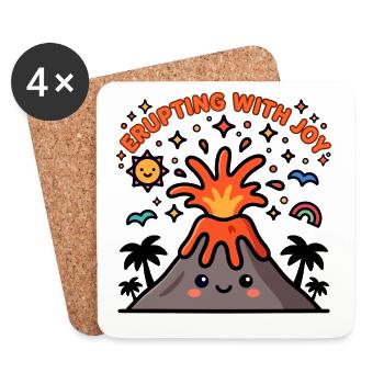 Erupting with Joy Cute Volcano Cartoon Design - Coasters (set of 4) - white - Front