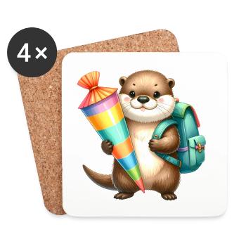 Little otter with school cone & satchel - Coasters (set of 4) - white - Front