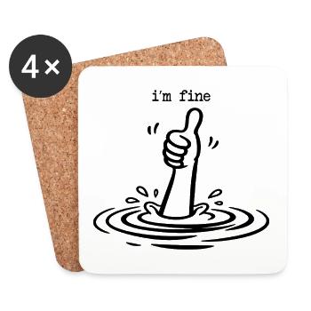 I'm Fine Funny Drowning Thumbs Up Dark Humor Tee - Coasters (set of 4) - white - Front