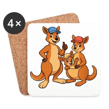 Trio de la Famille Kangourou à la Casquette - Dessous de verre (lot de 4) - blanc - Devant