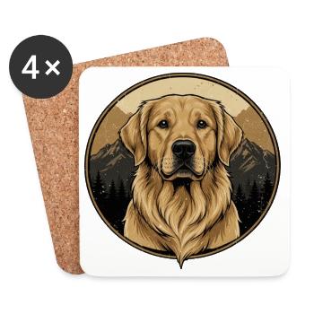 Golden Retriever Mountain Silhouette Vintage Dog Desi - Dessous de verre (lot de 4) - blanc - Devant