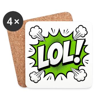 LOL Pop Art Speech Bubble Comic Sprechblase Grün - Untersetzer (4er-Set) - Weiß - Vorne