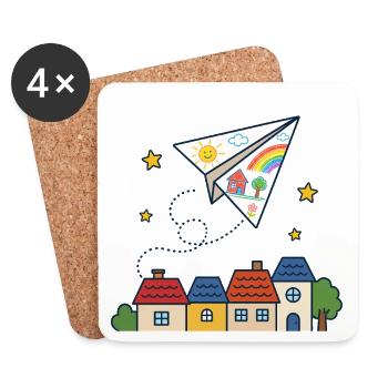 Papierflieger über Dächern – Kindergarten - Untersetzer (4er-Set) - Weiß - Vorne