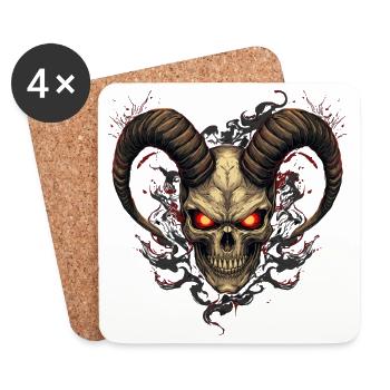 Höllischer Totenkopf mit Hörnern - Untersetzer (4er-Set) - Weiß - Vorne