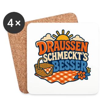 Draussen schmeckt's besser - Untersetzer (4er-Set) - Weiß - Vorne