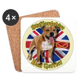 Red Staffie on English Flag Background - 014 - Coasters (set of 4) - white - Front