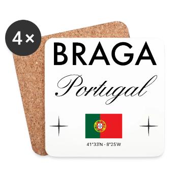 Braga Portugal Koordinaten Reise Souvenir - Untersetzer (4er-Set) - Weiß - Vorne