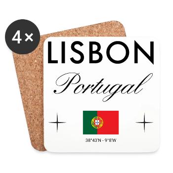 Lissabon Portugal Koordinaten Reise Souvenir - Untersetzer (4er-Set) - Weiß - Vorne