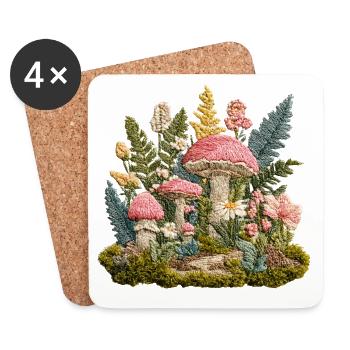 Waldpilz Stickerei Flora Patch - Untersetzer (4er-Set) - Weiß - Vorne