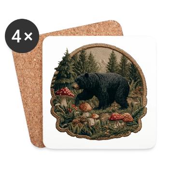 Waldbär im Pilzland Patch - Untersetzer (4er-Set) - Weiß - Vorne