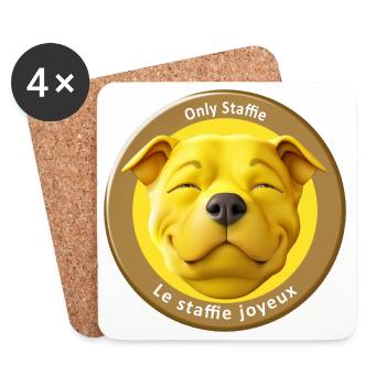 Stafficone Badge joyeux - 053i - Dessous de verre (lot de 4) - blanc - Devant